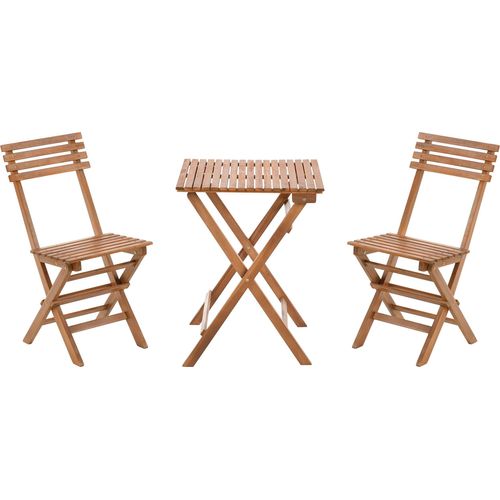 BELIANI Balkonset Braun es Akazienholz 3-Teilig Quadratischer Balkontisch mit 2 Stühlen Klappbar Rustikal Outdoor Balkon Terrasse Garten