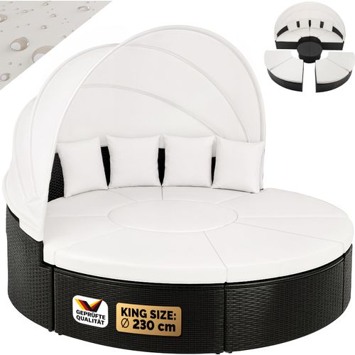 CASARIA® Sonnenliege Sonneninsel 230cm XXL Extra Groß Wetterfest Mit Dach & 4 Kissen Relaxliege Gartenmöbel Set Auflagen Gartenliege Outdoor Polyrattan Schwarz