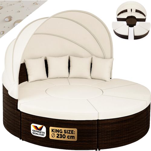 CASARIA® Sonnenliege Sonneninsel 230cm XXL Extra Groß Wetterfest Mit Dach & 4 Kissen Relaxliege Gartenmöbel Set Auflagen Gartenliege Outdoor Polyrattan Braun