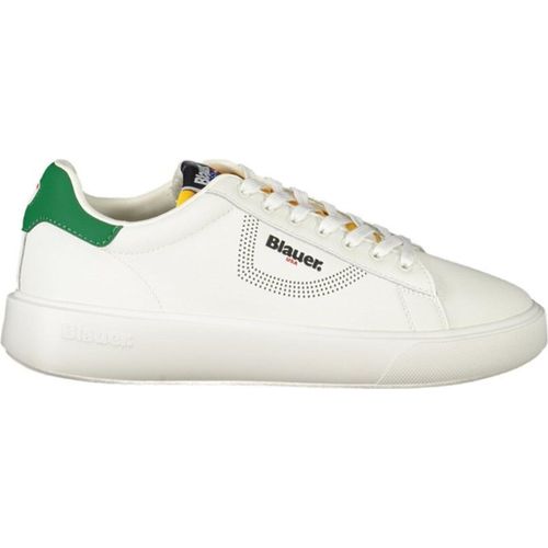 Weiße Herrensneaker mit grünen Akzenten und Schnürung, Größe: 40 Farbe: Bianco
