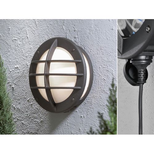 LED Außenwandleuchte Fassadenbeleuchtung mit Steckdose Kellerlampe Schwarz, rund