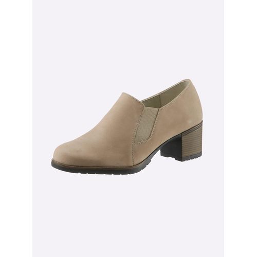 Hochfrontpumps HEINE, Damen, Gr. 39, grau (taupe), Leder, Rindsleder, Veloursleder, modisch, Schuhe