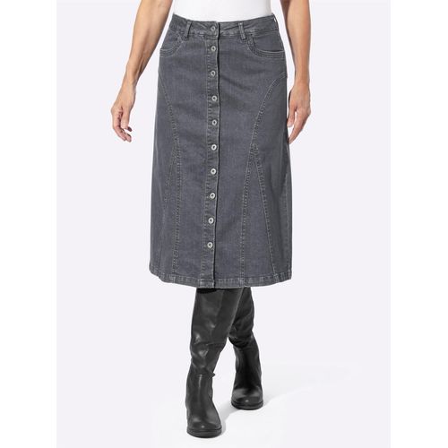 Jeansrock INSPIRATIONEN, Damen, Gr. 25, grau (grau, denim), 98% Baumwolle, 2% Elasthan, unifarben, wadenlang, Röcke