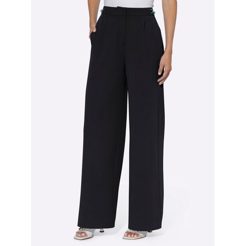 Bundfaltenhose HEINE, Damen, Gr. 46, Normalgrößen, schwarz, 69% Polyester, 23% Viskose, 8% Elasthan, unifarben, lang, Hosen
