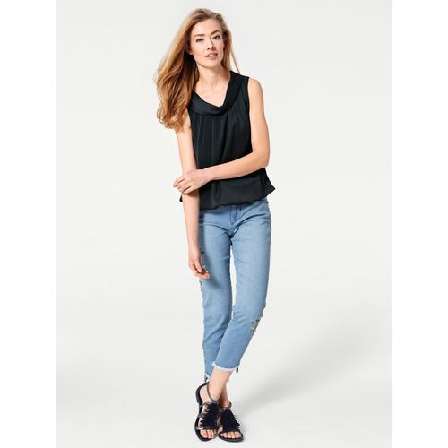 Blusentop HEINE, Damen, Gr. 48, schwarz, 100% Polyester, Futter:100% Polyester, unifarben, Rundhals, ohne Ärmel, Blusen
