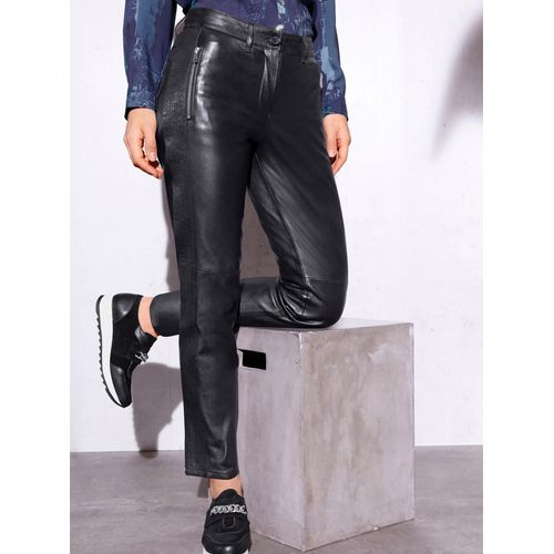 Lederhose MAINPOL, Damen, Gr. 23, Kurzgrößen, schwarz, 100% Lammnappaleder, unifarben, lang, Hosen