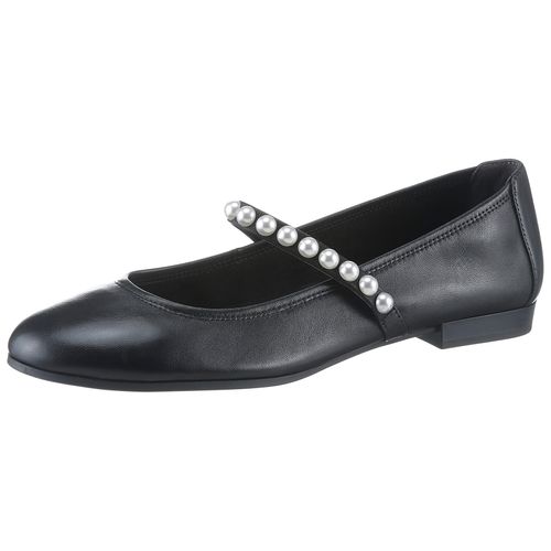 Ballerina TAMARIS, Damen, Gr. 36, schwarz, Leder, Lederimitat, unifarben, elegant, Schuhe, Blockabsatz, Businesschuh, Abendschuh mit eleganten Zierperlen