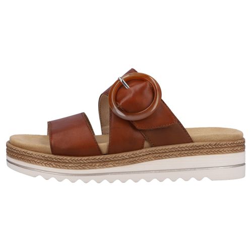Pantolette REMONTE, Damen, Gr. 40, braun, Leder, unifarben, modisch, Schuhe, Keilabsatz, Sommerschuh, Schlappen mit Zierschnalle