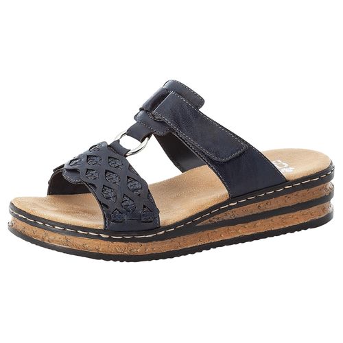 Pantolette RIEKER, Damen, Gr. 40, blau (nachtblau), Lederimitat, unifarben, klassisch, Schuhe, Keilabsatz, Sommerschuh, Schlappen mit Riemchen in Flechtoptik