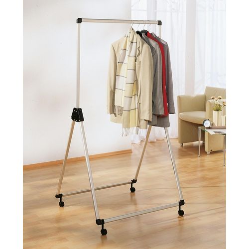 Kleiderständer RUCO, grau (aluminiumfarben, schwarz), B:86cm H:165cm T:66cm, Aluminium, Kunststoff, Garderobenständer, Aluminium/Kunststoff, höhenverstellbar, fahrbar