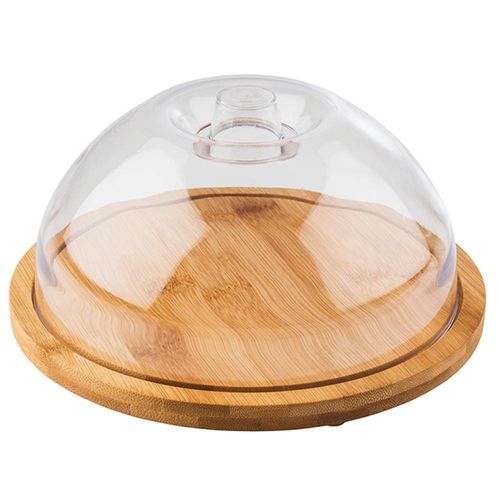 Käseglocke APS, transparent, B:20,5cm H:10cm L:20,5cm Ø:20,5cm, Holz, Kunststoff, Servierglocken, Bambus-Tablett mit Haube, für Früchte, Gemüse oder Aufschnitt und Käse