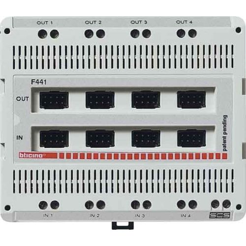 Bticino Reiheneinbau 2-Draht-Audio-/Video-Mixer, 4 Eingänge (Videotürstationen oder Kameras), 4 Ausgänge, BUS-Leitung, geeignet für Video-Türsprechanlagen, 6 TE DIN, F441