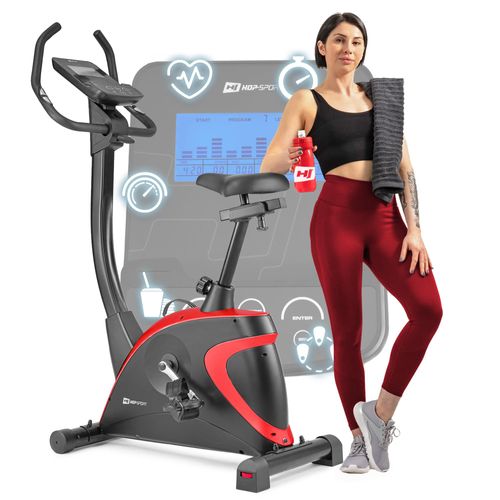 Hop-Sport Heimtrainer Fahrrad Host Rot - Ergometer mit App-Steuerung, 12 Trainingsprogrammen & 16 computergesteuerten Widerstandsstufen, Pulsmessung