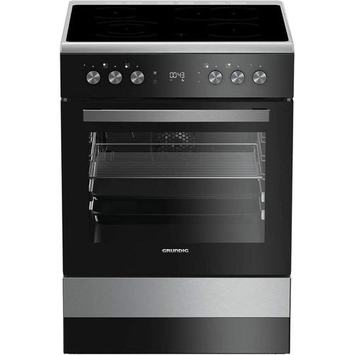 GRUNDIG Standherd mit Glaskeramikkochfeld GFBM23420XC / 8 Heizarten / 2-fach Teleskopauszug / Glaskeramikkochfeld mit Zweikreis- und Bräterzone / 72 l Nutzvolumen