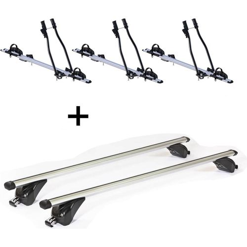 3x Fahrradträger SAGITTAR + Dachträger/Relingträger VDP KING1 kompatibel mit für Jeep Compass II (5 Türer) ab 17