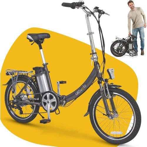 aktivelo E-Klapprad, 20 Zoll E-Bike, Faltrad mit wartungsfreiem 250 W Mittelmotor mit 5 Motorunterstützungsstufen, 65 km Reichweite, 7 Gang Schaltung