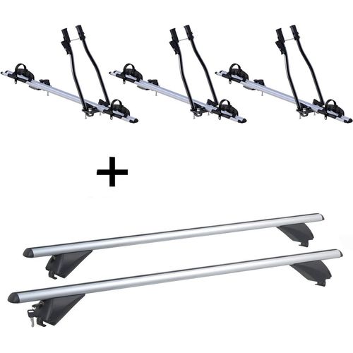 3x Fahrradträger SAGITTAR + Alu Dachträger RB003 kompatibel mit Bmw X1 (E84) (5Türer) 2009-2015