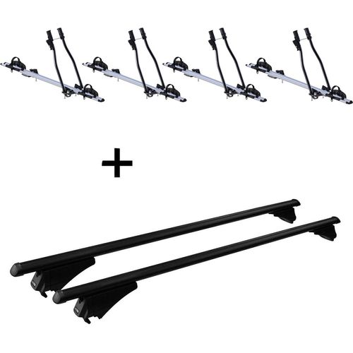 4x Fahrradträger SAGITTAR + Relingträger Tiger Alu XL kompatibel mit für Peugeot Kadjar ab 2015
