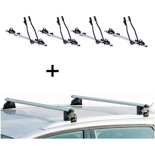 4x Fahrradträger SAGITTAR + Relingträger CRV120A kompatibel mit Chrysler Voyager 95-01