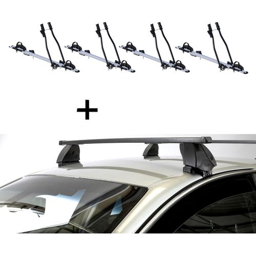 4x Fahrradträger SAGITTAR + Dachträger K1 MEDIUM kompatibel mit für Opel Corsa F (5 Türer) ab 2019