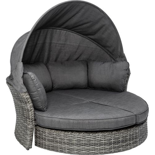 Drehbare Sonneninsel SEATTLE 195cm grau mit Sonnendach inkl. Kissen Outdoor Gartenmöbel Sonnenliege Gartenliege wetterfest