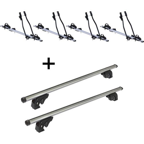4x Fahrradträger SAGITTAR + Dachträger/Relingträger VDP LION2 kompatibel mit Chrysler Voyager (5 Türer) 96-00