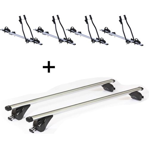 4x Fahrradträger SAGITTAR + Dachträger/Relingträger VDP KING1 kompatibel mit für Jeep Compass II (5 Türer) ab 17