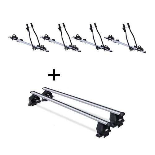 4x Fahrradträger SAGITTAR + Dachträger VDP Stahl kompatibel mit Dacia Sandero 5 Türer ab 2008