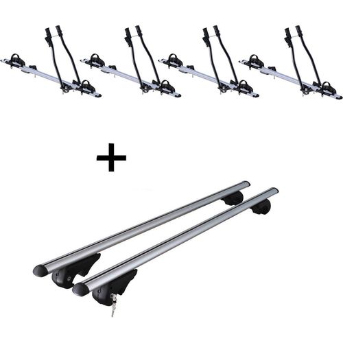 4x Fahrradträger SAGITTAR + Relingträger Rio 135 kompatibel mit für Fiat Stilo Stationwagon (Kombi) 192 2001-2010