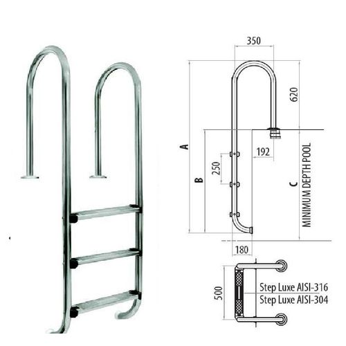 ECO-Einbauleiter Edelstahl V2A weiter Holm - 4-stufig