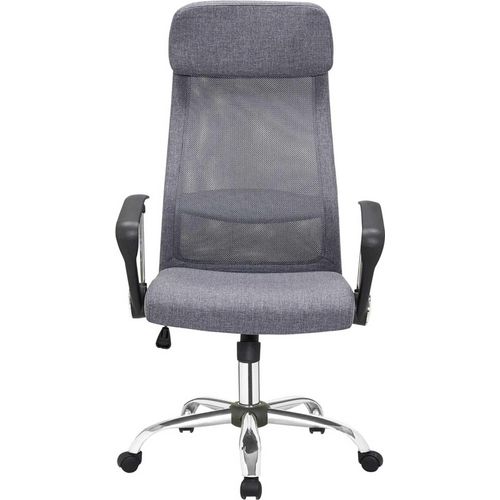 Möbilia Bürostuhl | Leinen-Stoff mit Mesh grau | Armlehnen Kunstleder | höhenverstellbar | Gestell Metall verchromt silbern | B 62 x T 60 x H 118 cm | 15020011 | Serie STUHL