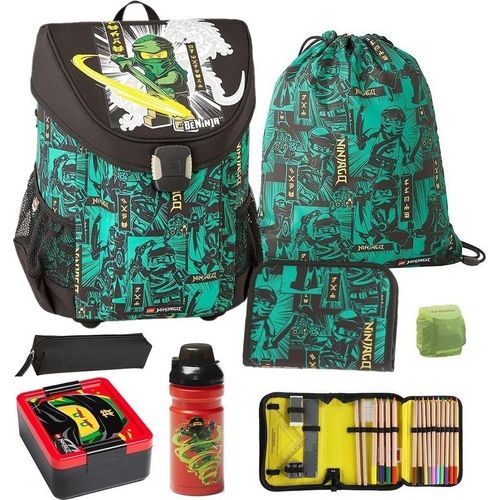 Lego Schulranzen-Set Easy GREEN Ninjago Schultasche 7tlg. mit Federmappe Brotdose und Trinkflasche