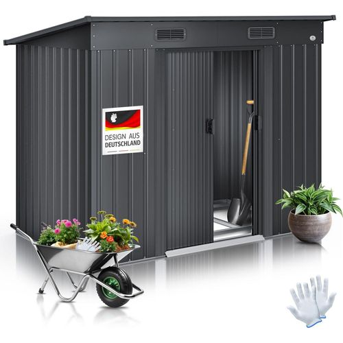 KESSER® - Gerätehaus L Metall 4 m³ mit Fundament | 210x122x186 cm | 2x Schiebetür & Fundament | Geräteschuppen | Gartenhaus Schrank | Pultdach Garten Schuppen | Inkl. Arbeitshandschuhe