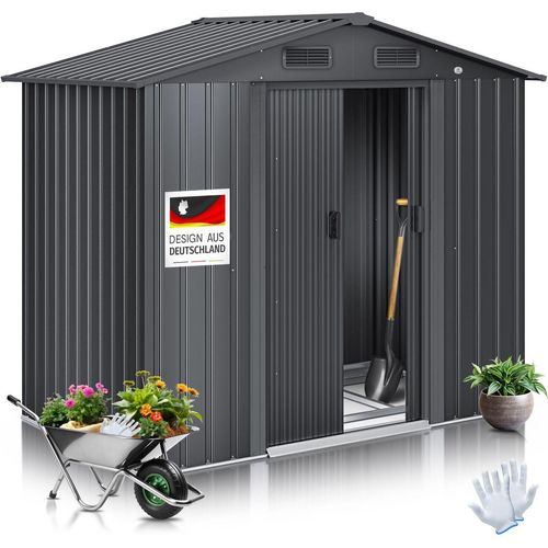 KESSER® XL Metall Gerätehaus 4,2m³ mit Fundament | inkl. Arbeitshandschuhe | 195x131x186cm | 2x Schiebetür & Fundament | Geräteschuppen | Gartenhaus Schrank | Satteldachdach Garten Schuppen