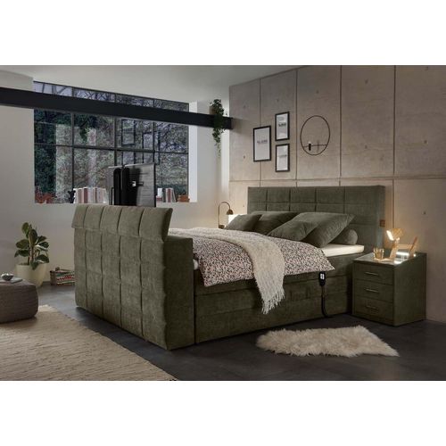 Denver Boxspringbett 180x200cm Stone inkl. Motor & motorisierte TV-Halterung, Ausführung:Variante 1