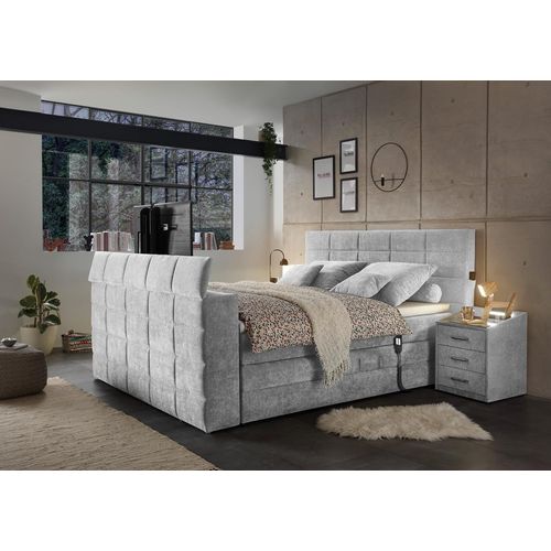 Denver Boxspringbett 180x200cm Silber inkl. Motor & motorisierte TV-Halterung, Ausführung:Variante 2