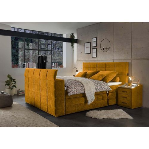 Denver Boxspringbett 180x200cm Senf inkl. Motor & motorisierte TV-Halterung, Ausführung:Variante 1