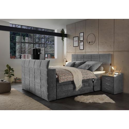 Denver Boxspringbett 180x200cm Dunkelgrau inkl. Motor & motorisierte TV-Halterung, Ausführung:Variante 2