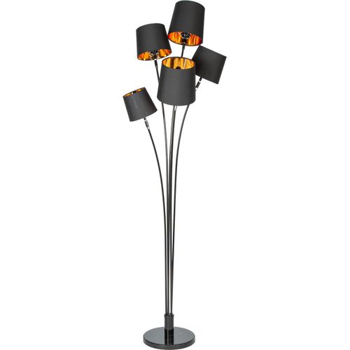 Design Stehlampe LEVELS 176cm mit 5 Leinenschirmen schwarz gold Stehleuchte Wohnzimmerlampe Standleuchte Leselampe