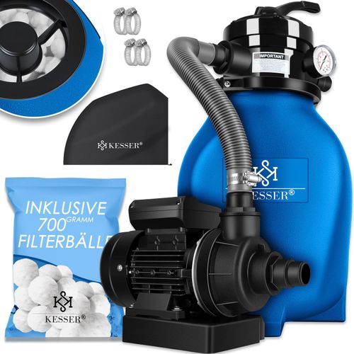 KESSER® Sandfilter Sandfilteranlage + 700g Filterbälle ersetzen 25kg Filtersand- Poolfilter 10 m³/h Filteranlage Filterkessel für Pool Schwimmbecken 4-Wege Ventil , einfache Steuerung