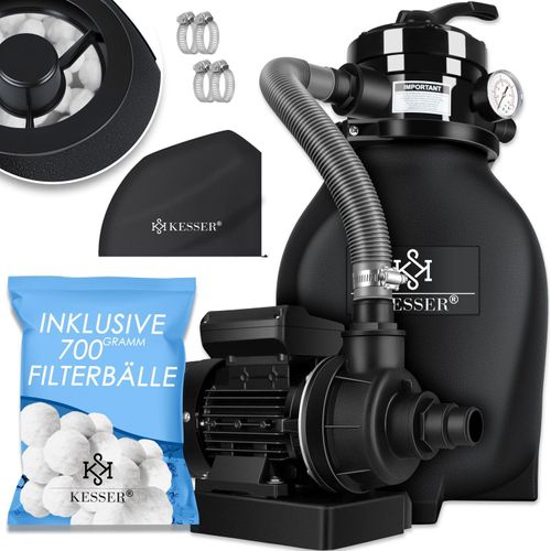 KESSER® Sandfilter Sandfilteranlage + 700g Filterbälle ersetzen 25kg Filtersand- Poolfilter 10 m³/h Filteranlage Filterkessel für Pool Schwimmbecken 4-Wege Ventil , einfache Steuerung