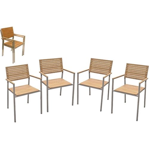 Stapelstuhl Garten Terrasse stapelbar Edelstahl Teak