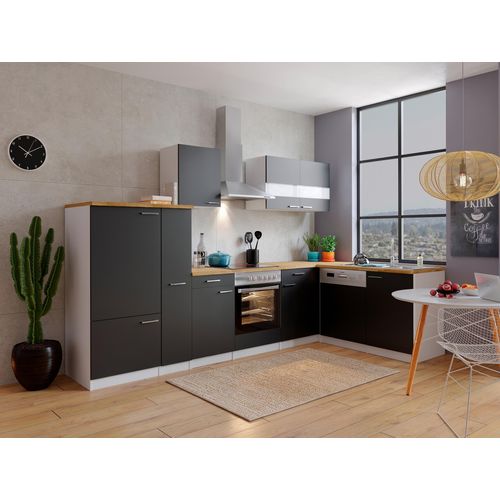 Küche Küchenzeile Küchenblock Winkelküche Weiß Schwarz Malia 310x172 cm Respekta