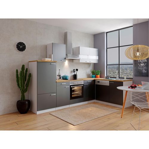 Küche Küchenzeile Küchenblock Winkelküche Weiß Grau Malia 280x172 cm Respekta