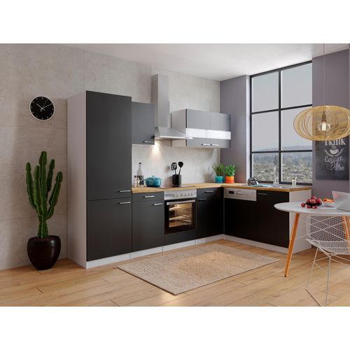 Küche Küchenzeile Küchenblock Winkelküche Weiß Schwarz Malia 280x172 cm Respekta