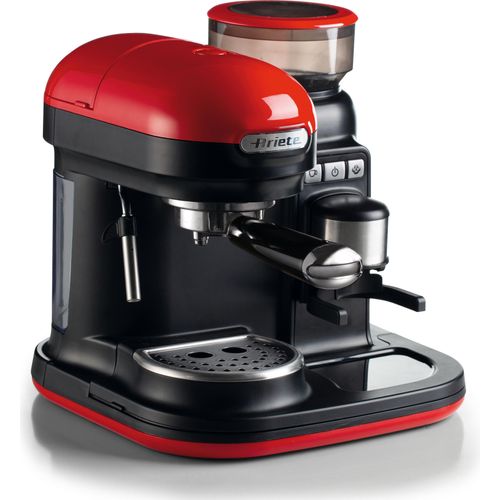 Ariete Siebträger-Espressomaschine moderna mit Kaffeemühle und Aufschäumdüse, rot/schwarz