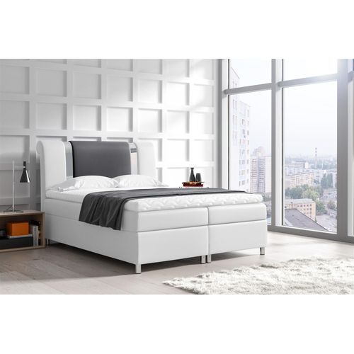 Boxspringbett Schlafzimmerbett NATHAN 120x200cm Kunstl. Weiss-Schwarz