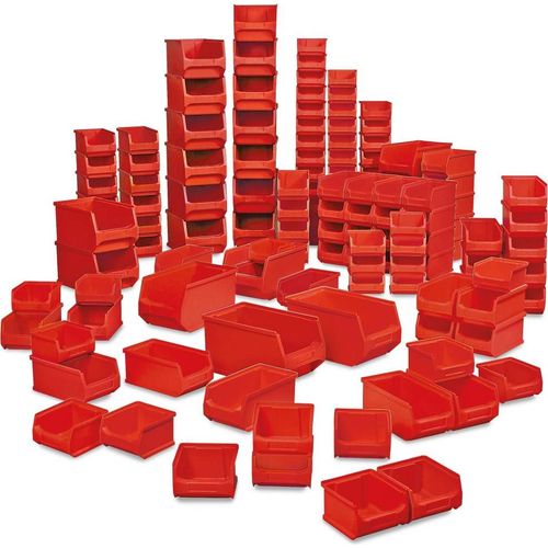 Sichtlagerkästen PROFI, 100 Sichtboxen in Industriequalität, Farbe rot, 55x Größe LB6, 35x Größe LB5, 10x Größe LB4