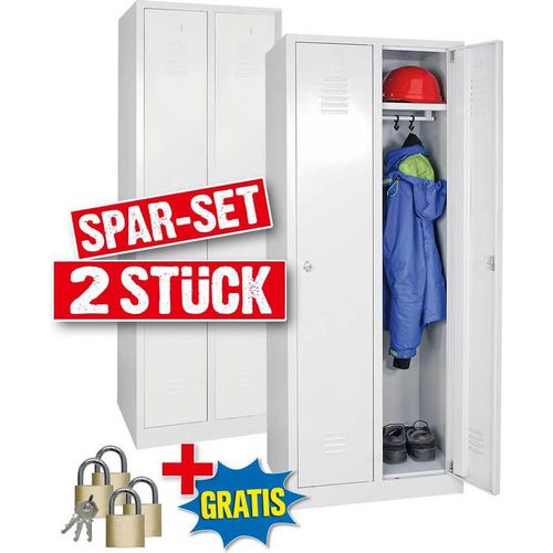 2x Garderobenspind 2 Abteile, mit Drehriegelverschluss, inkl. 4 Vorhängeschlösser, BxTxH 600 x 500 x 1800 mm