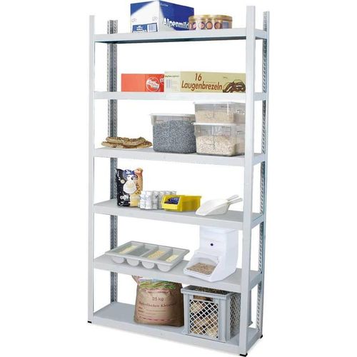 Fachbodenregal mit 6 Böden, Stecksystem, Anbauregal, BxTxH 1000 x 300 x 2100 mm, lichtgrau